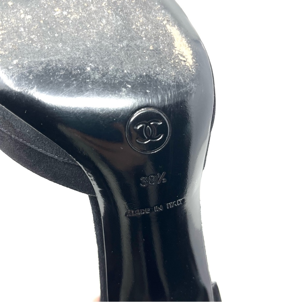 Vintage Chanel Black Suede Silver CC Logo High Heels Pumps Shoes 38.5 8.5 - Picture 10 of 13